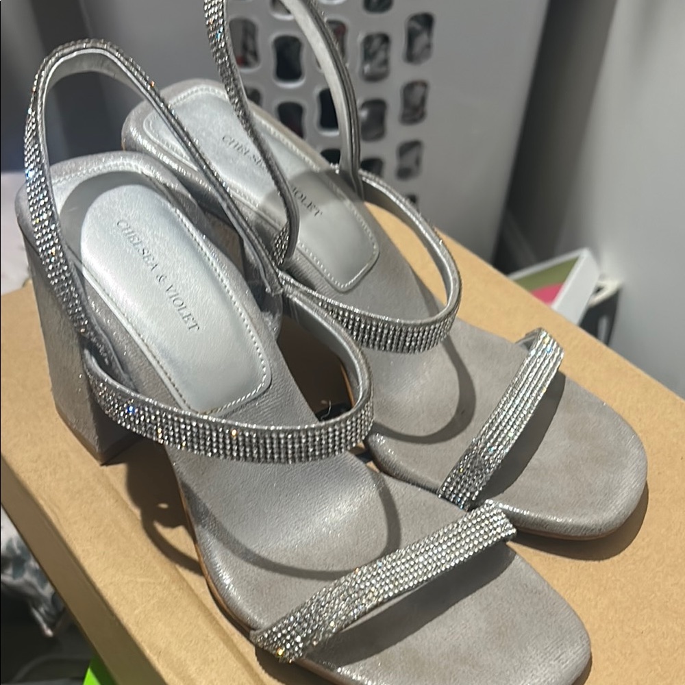 Chelsea & Violet Silver Glam Block Heel